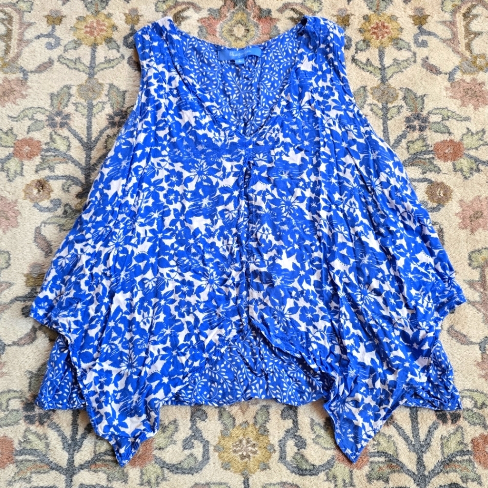 Blue Ginger Floral Blue Sleevepess Top Women's L